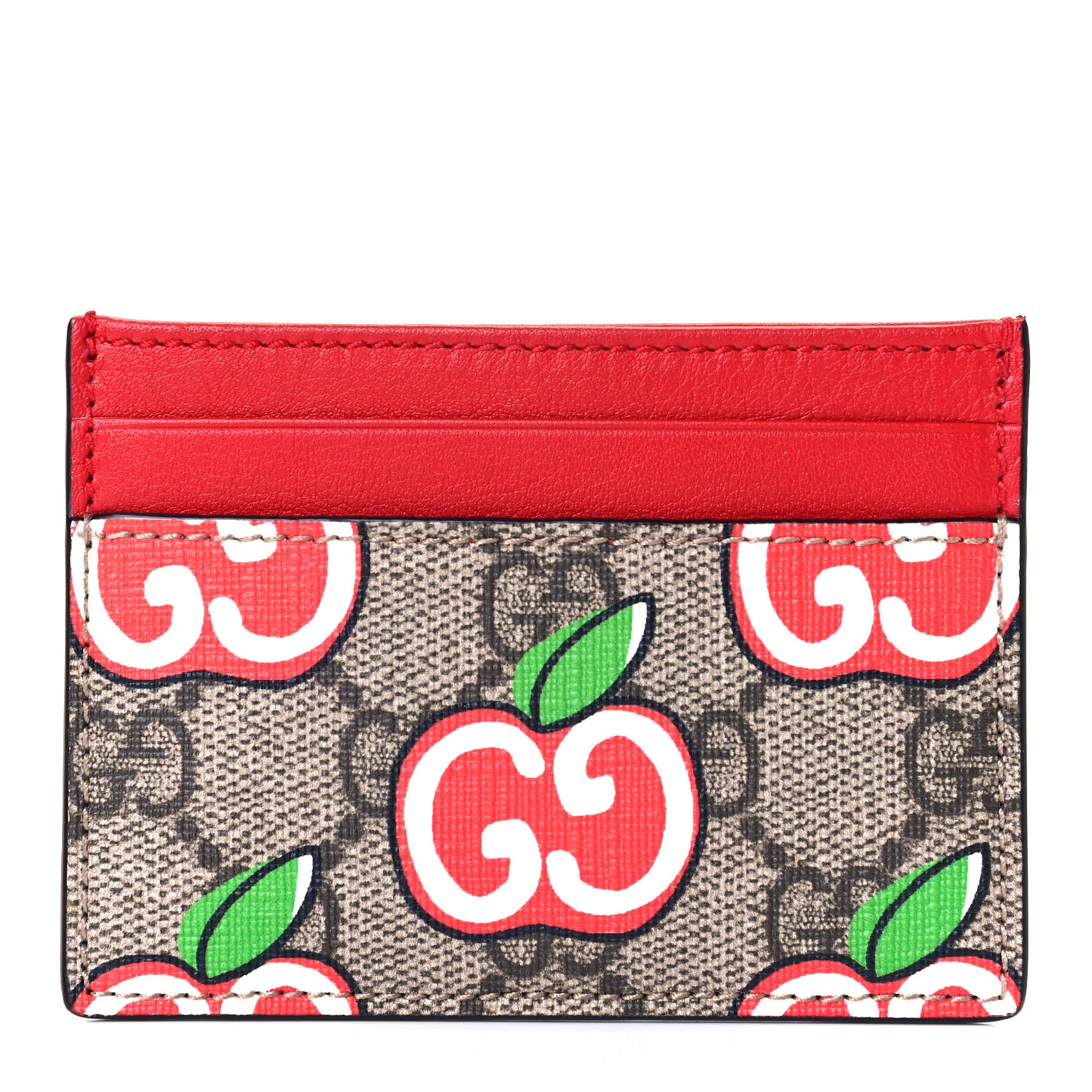 GG Supreme Monogram Apple Card Holder Beige Multicolor Lobster Red