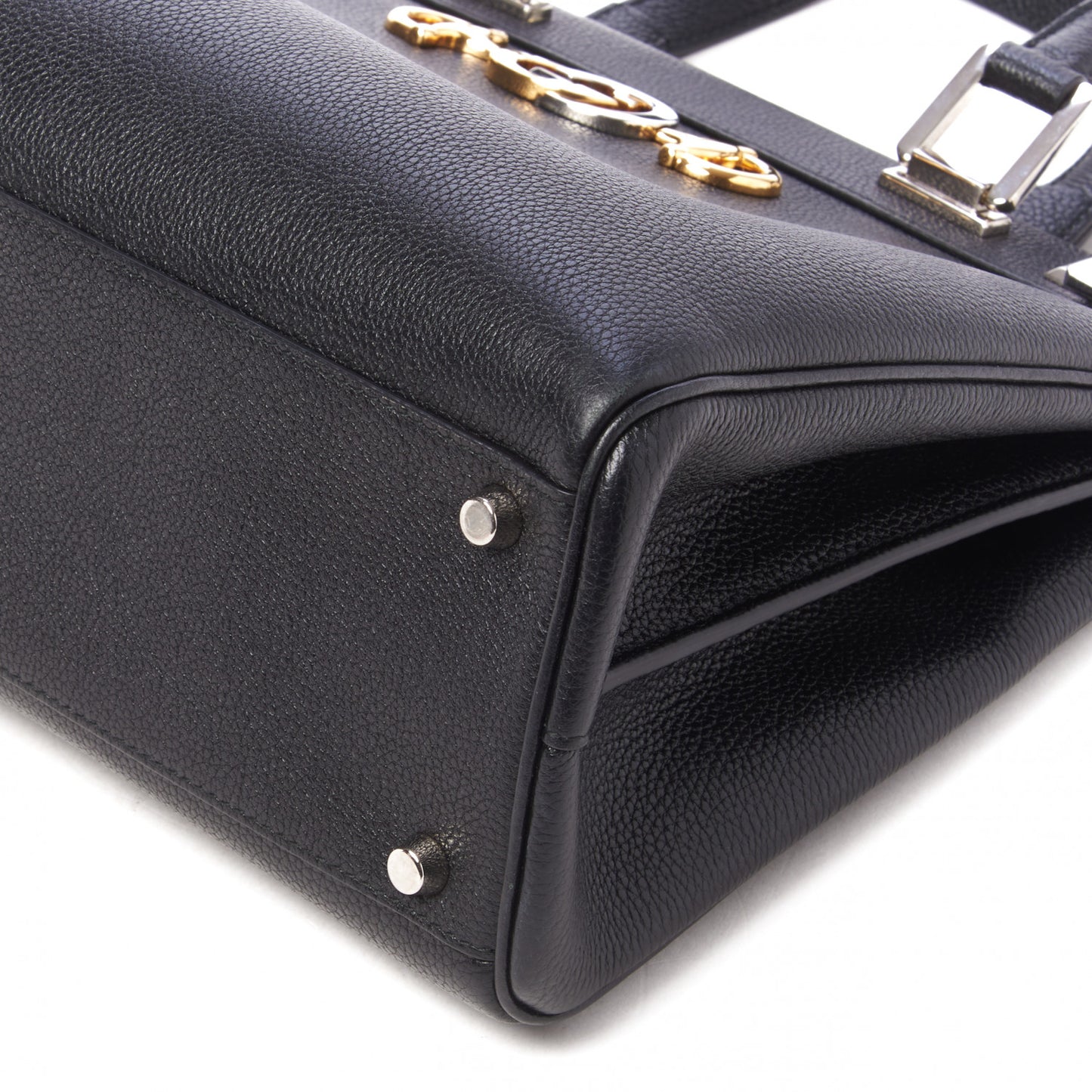Grainy Calfskin Medium Zumi Top Handle Bag Black