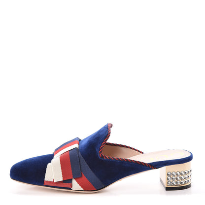 Gucci Velvet Crystal Sylvie Bow Mules 40 Blue 1 of 8