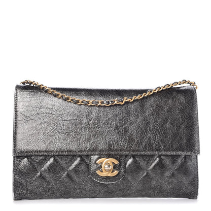 Chanel Cracked Metallic Calfskin Quilted Zip Away Chain Clutch Dark Silver 1 of 8