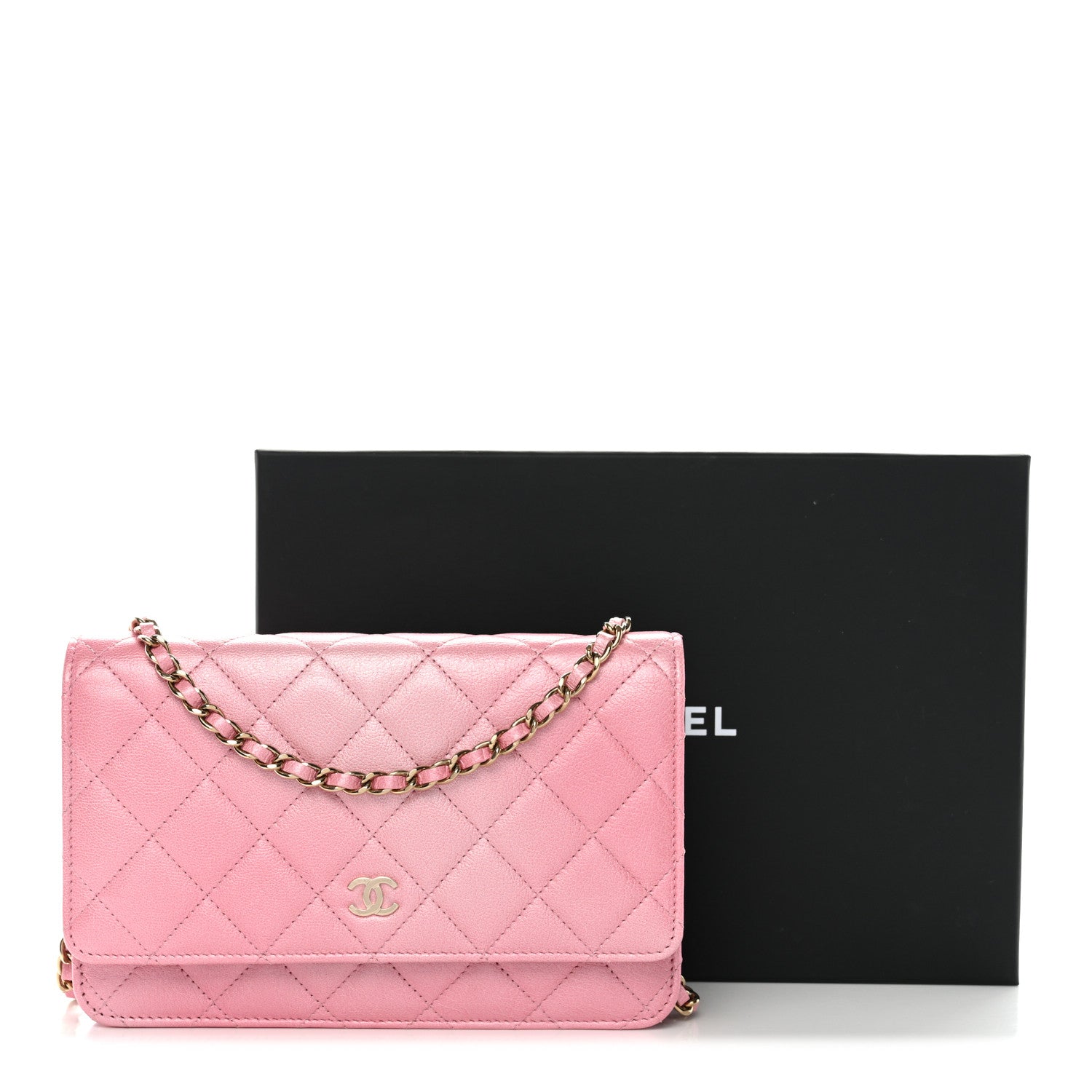 Chanel Iridescent Calfskin Quilted Wallet On Chain WOC Rose Pink 13 of 13