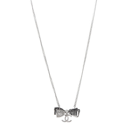 Chanel Crystal CC Bow Necklace Silver Black 1 of 5