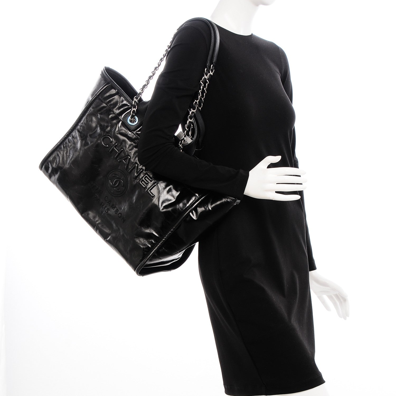 Chanel Glazed Calfskin Large Deauville Tote Black 2 of 7
