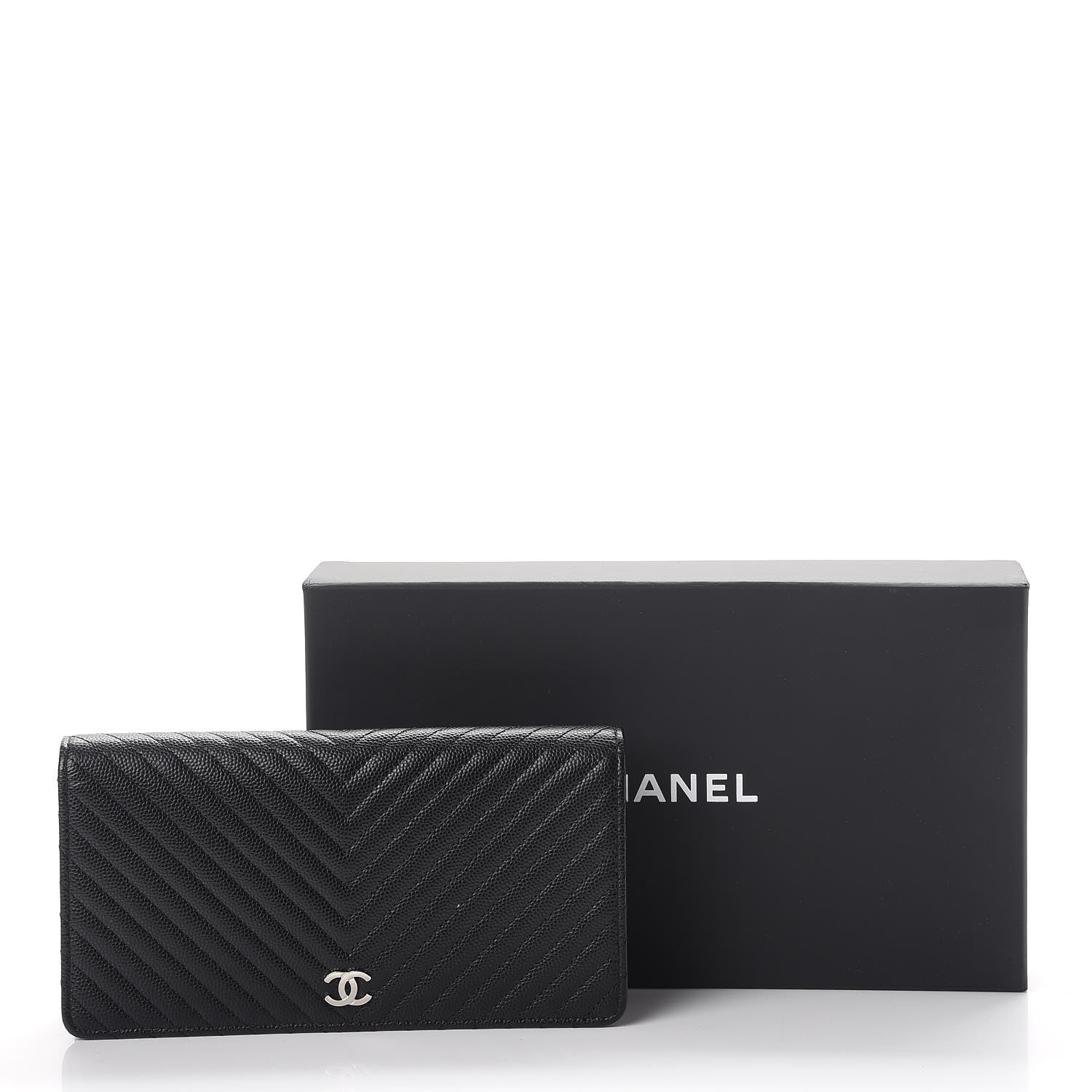 Chanel Caviar Chevron Quilted Yen Wallet Black 9 of 9