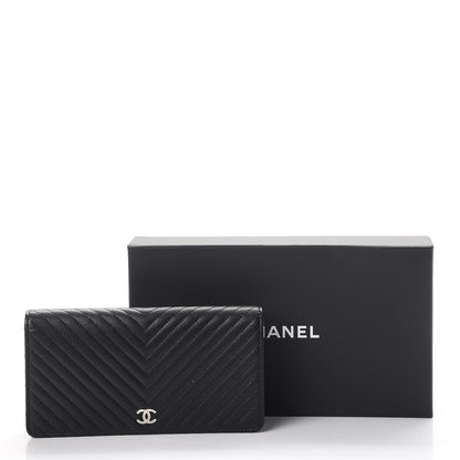 Chanel Caviar Chevron Quilted Yen Wallet Black 9 of 9