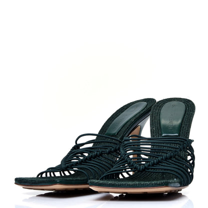 Bottega Veneta Raffia Elasticized Stretch Mule Sandals 38 Emerald Green 4 of 10