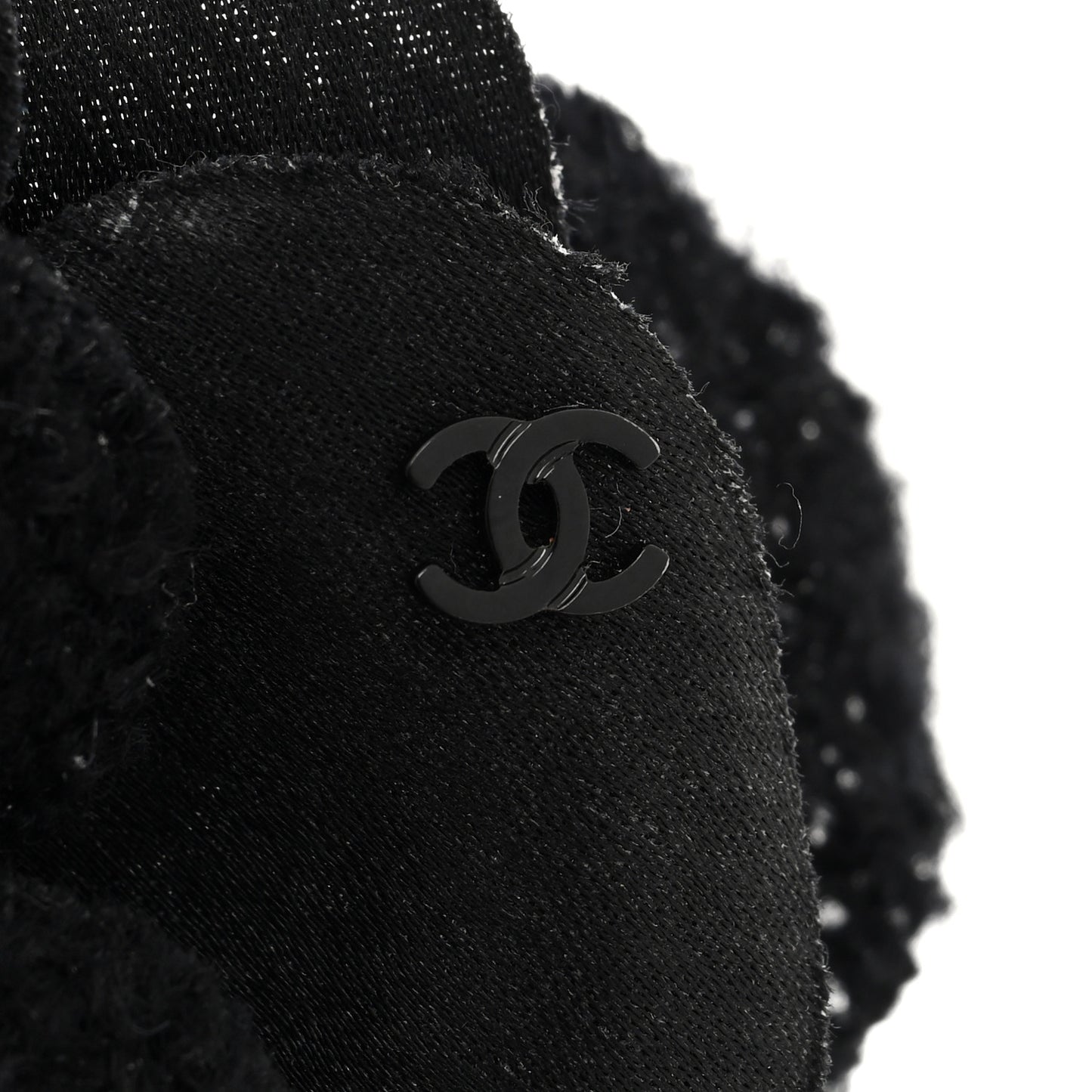 Tweed Fabric Camellia Pin Brooch Black