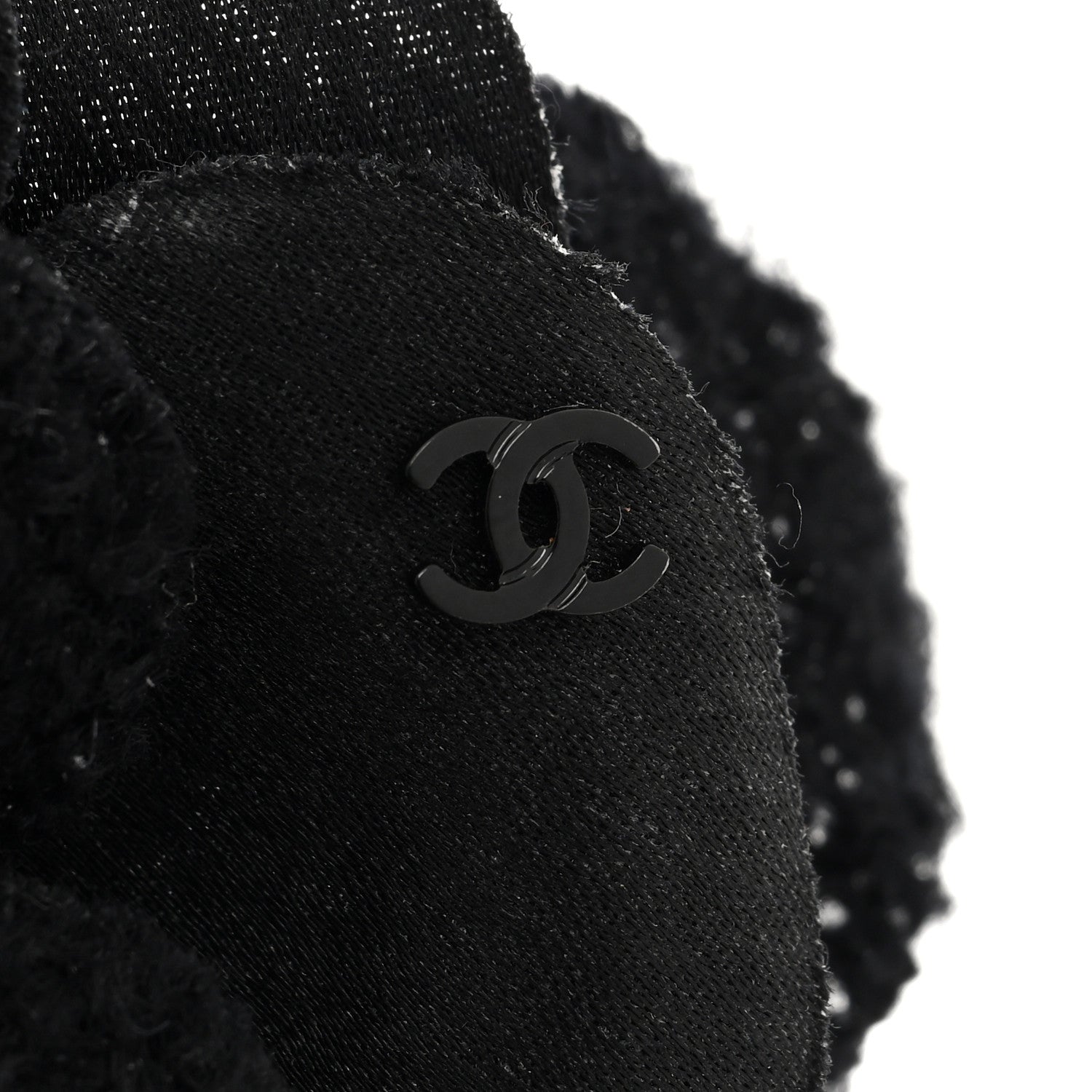 Chanel Tweed Fabric Camellia Pin Brooch Black 3 of 3