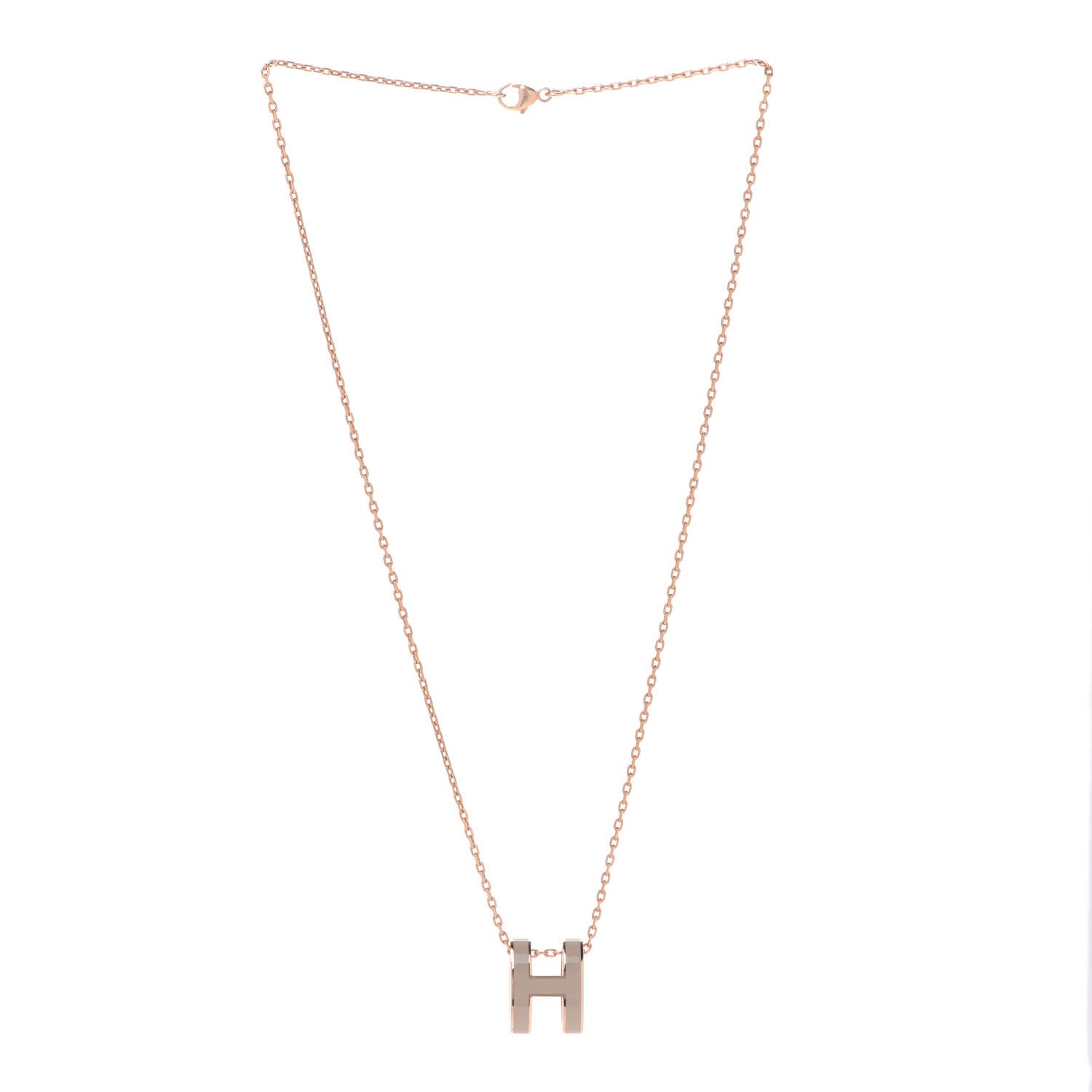 Hermes Lacquered Rose Gold Pop H Pendant Necklace Marron Glace 3 of 7