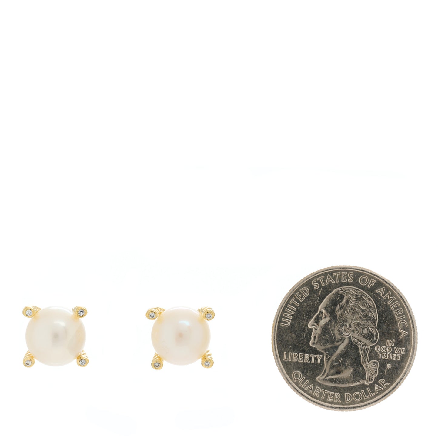 18K Yellow Gold Diamond Pearl 9.5mm Cable Stud Earrings