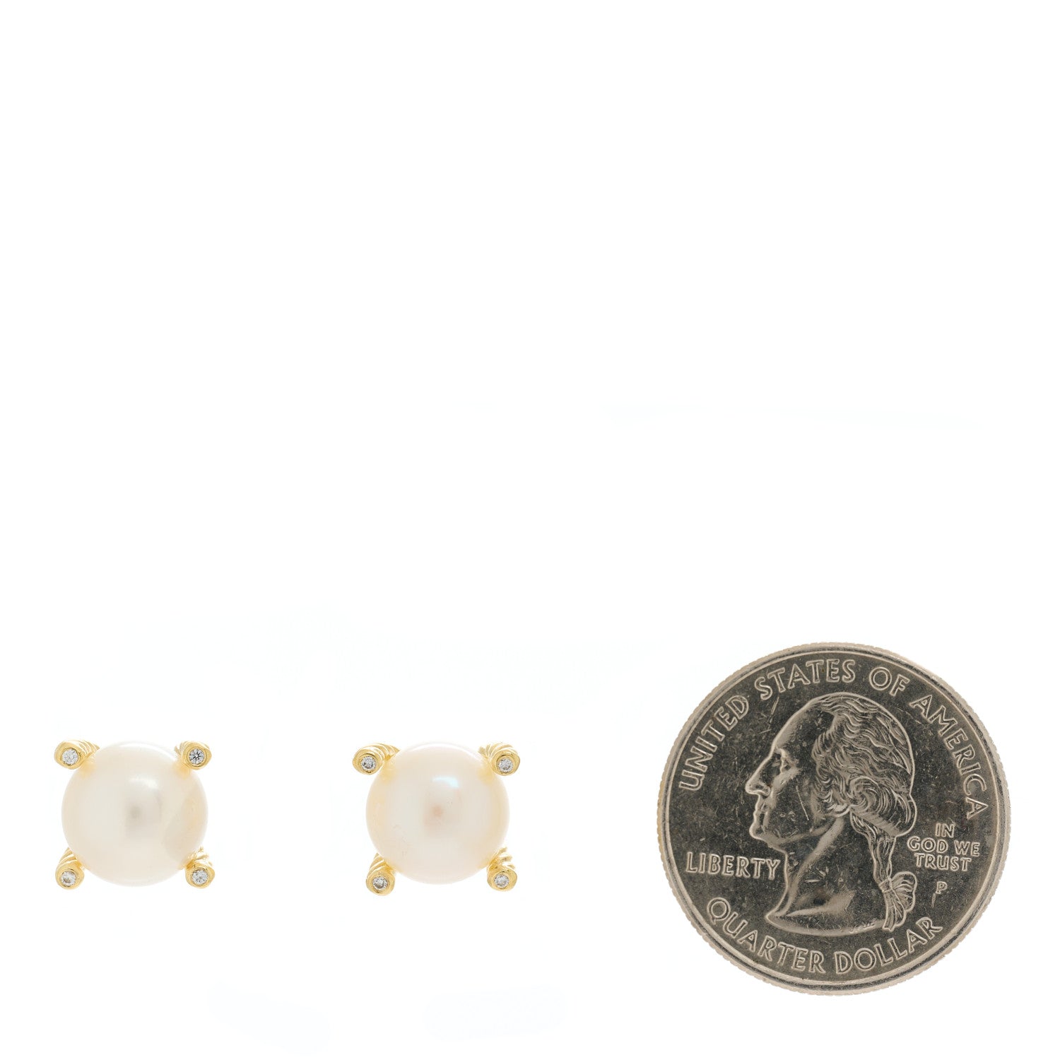 David Yurman 18K Yellow Gold Diamond Pearl 9.5mm Cable Stud Earrings 2 of 4