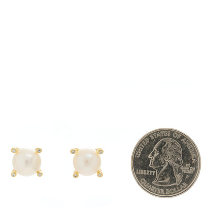 David Yurman 18K Yellow Gold Diamond Pearl 9.5mm Cable Stud Earrings 2 of 4