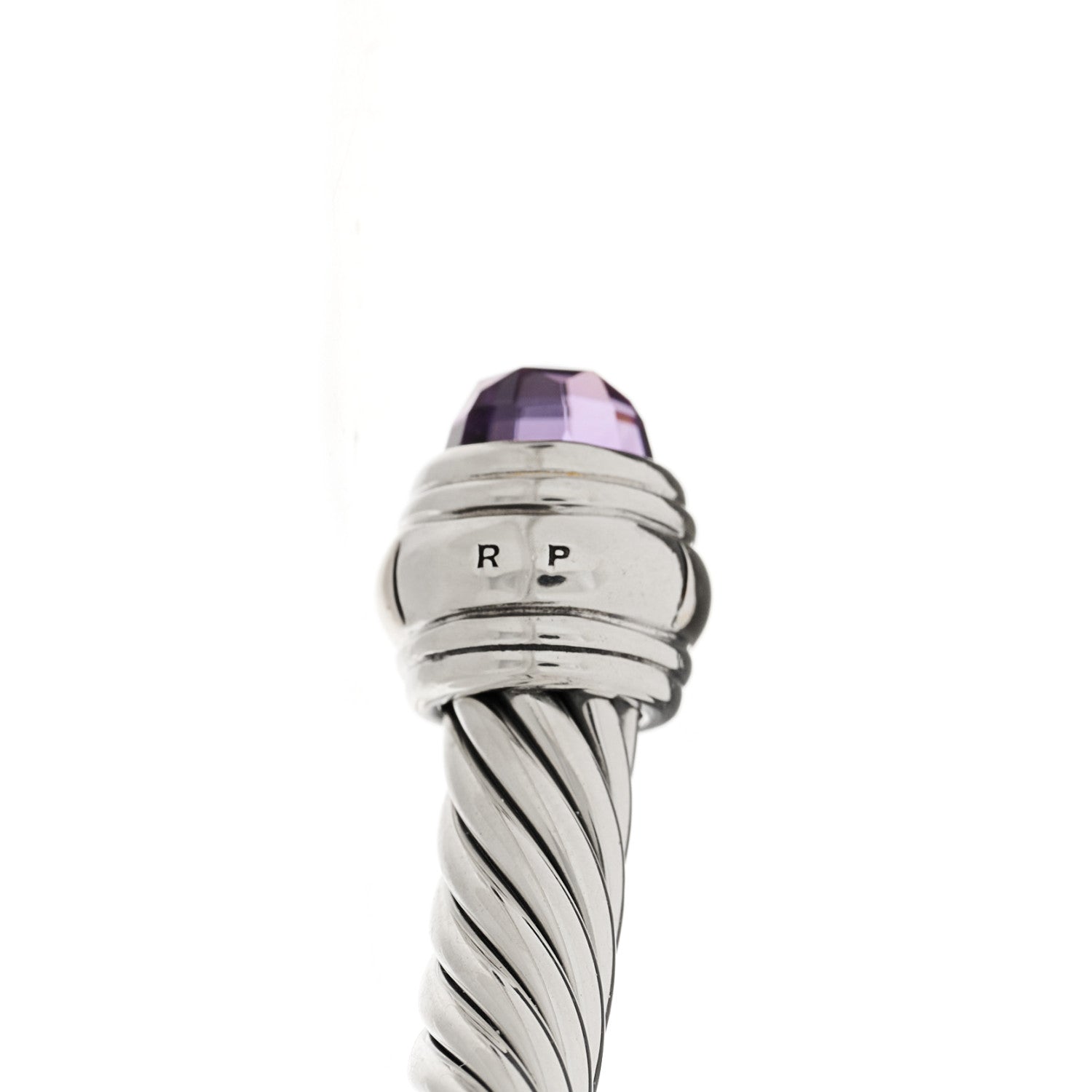David Yurman Sterling Silver 14K Yellow Gold Amethyst 5mm Cable Classics Bracelet 4 of 5