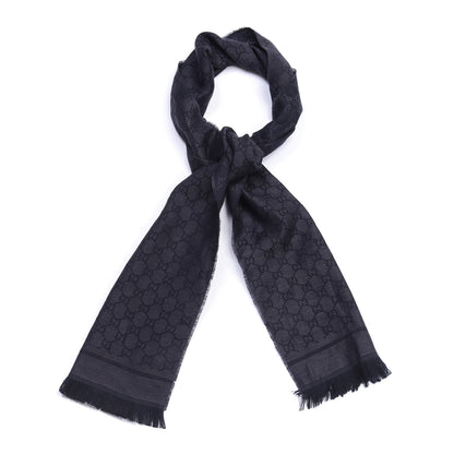 Gucci Cotton Monogram Fringe Scarf Blue 1 of 3