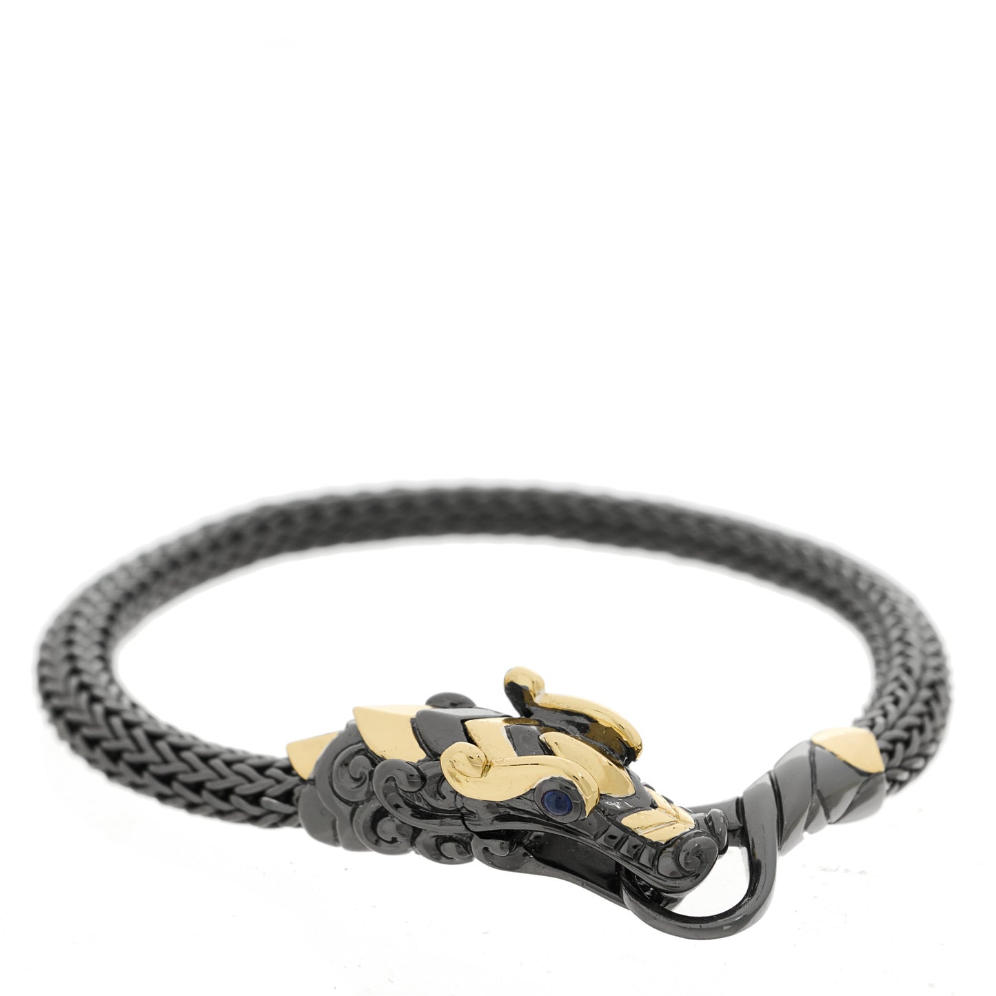 Darkened Sterling Silver 18K Yellow Gold Blue Sapphire Legends Naga Dragon Bracelet