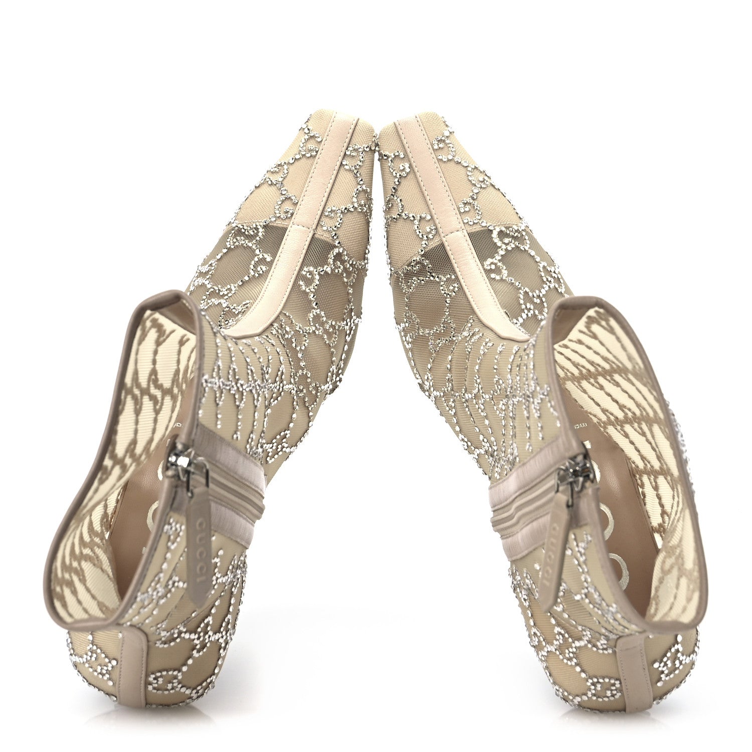 Gucci Tela Retino Kid Scamosciato Crystal GG Monogram Square Demi Boot 38.5 Light Powder Skin Rose 2 of 13