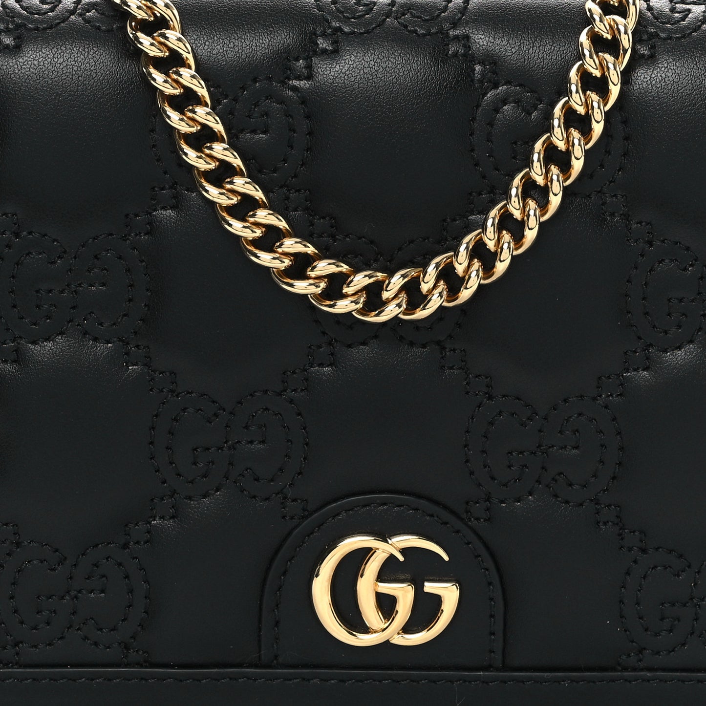 Calfskin GG Matelasse Chain Wallet Black