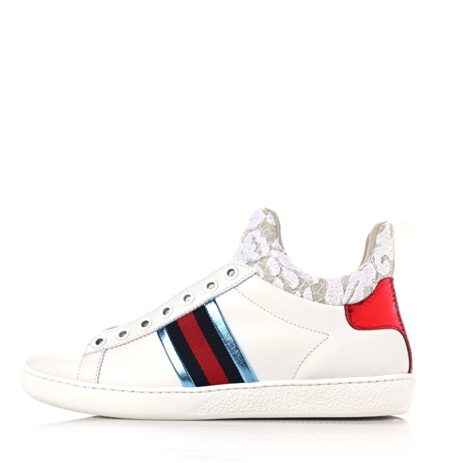 Gucci Calfskin Lace Ayers Sylvie Web New Womens Ace High Top Sneakers 34.5 White 1 of 9