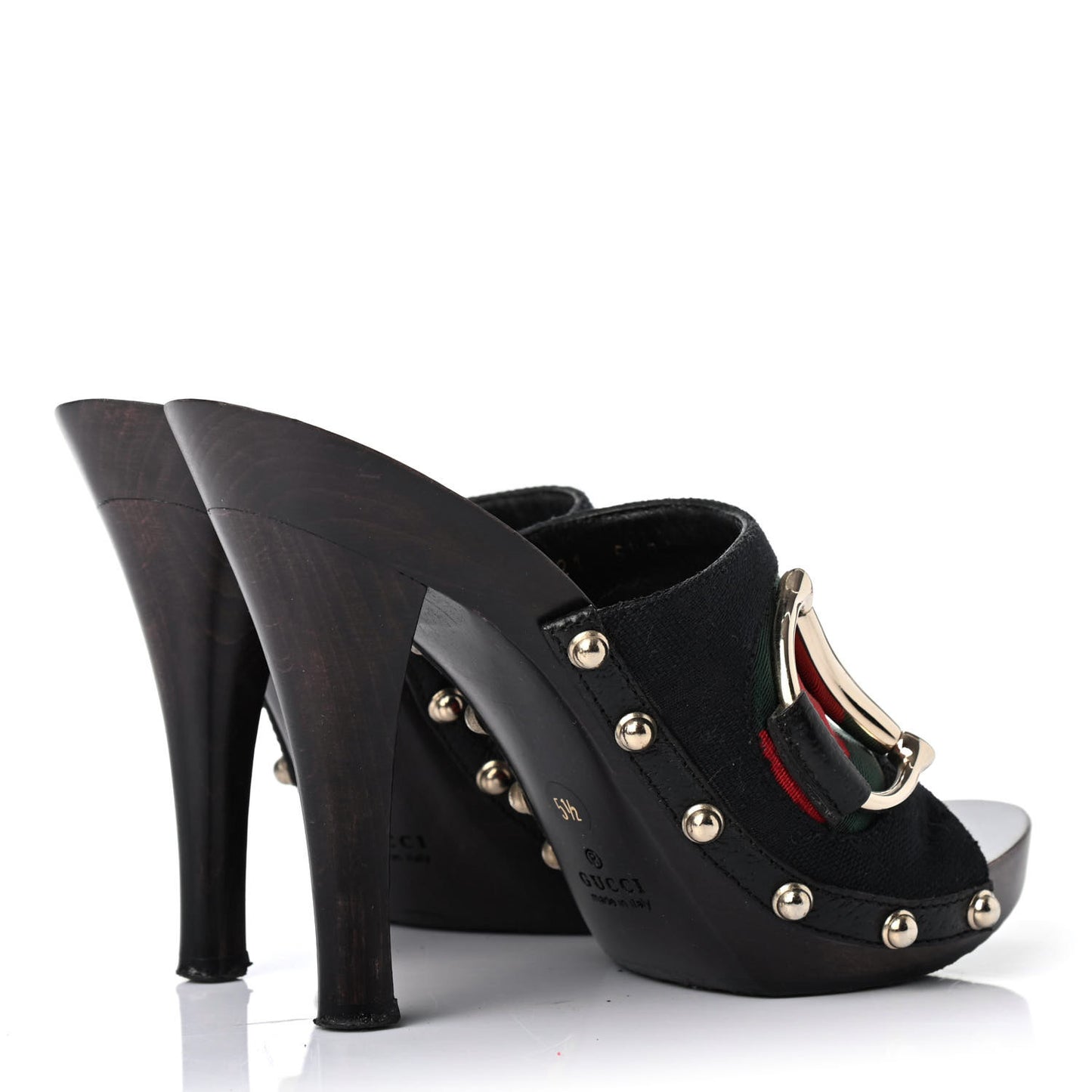 Monogram Natural Pigskin Web Icon Bit Platform Clog High Heel Slide Sandals Black