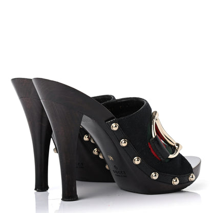 Gucci Monogram Natural Pigskin Web Icon Bit Platform Clog High Heel Slide Sandals Black 3 of 4