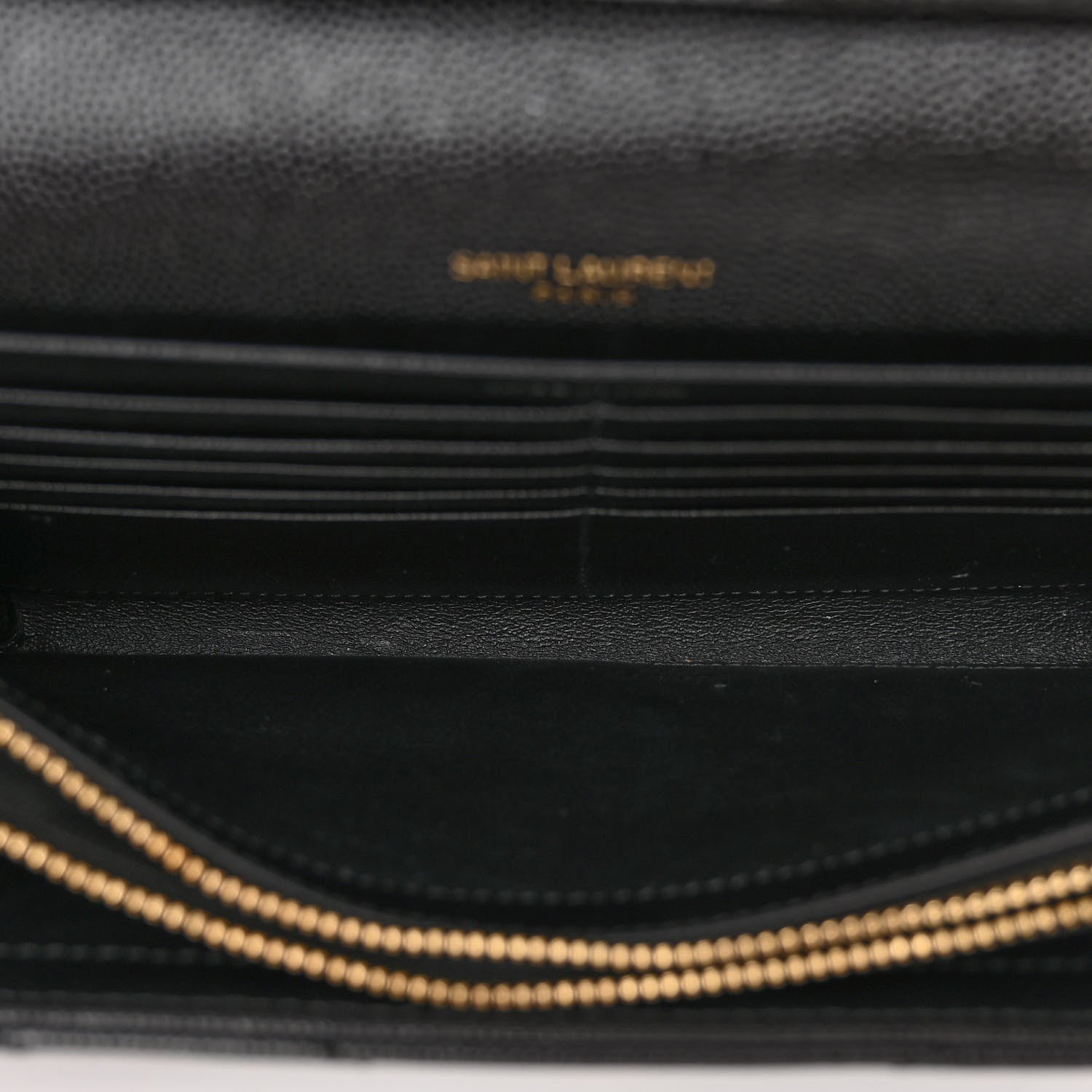 Saint Laurent Grain De Poudre Matelasse Chevron Monogram Chain Wallet Black 5 of 9