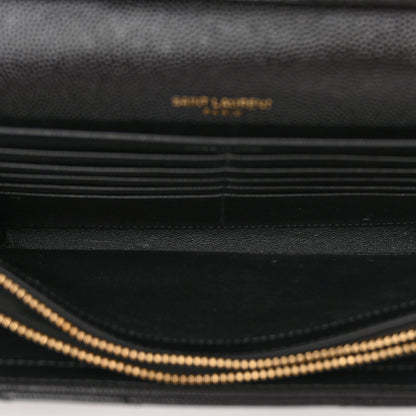 Saint Laurent Grain De Poudre Matelasse Chevron Monogram Chain Wallet Black 5 of 9