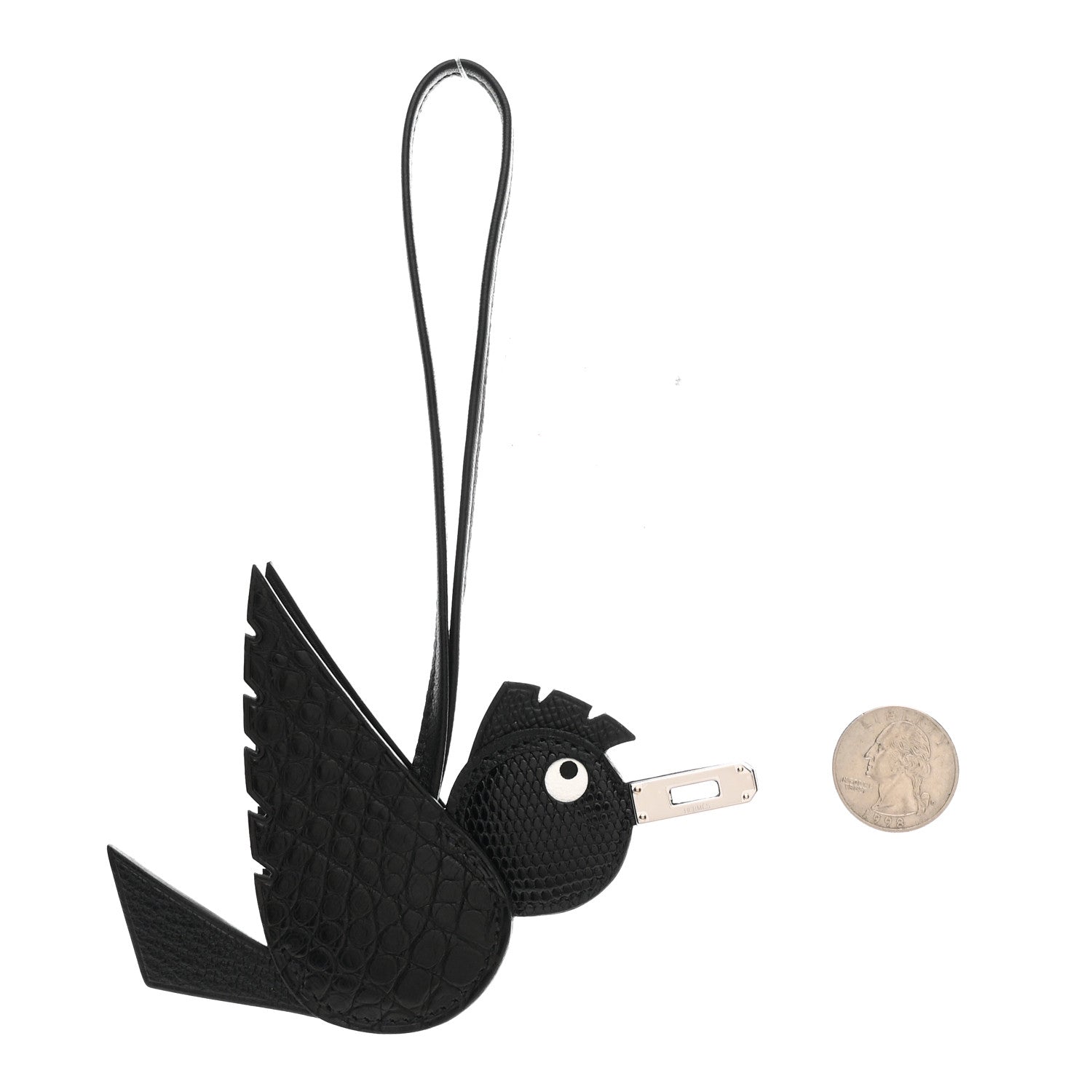 Hermes Epsom Chevre Mysore Swift Alligator Lizard Birdy Bag Charm Black 2 of 5
