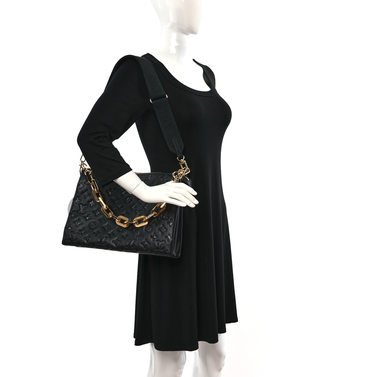 Louis Vuitton Lambskin Embossed Monogram Coussin MM Black 2 of 9