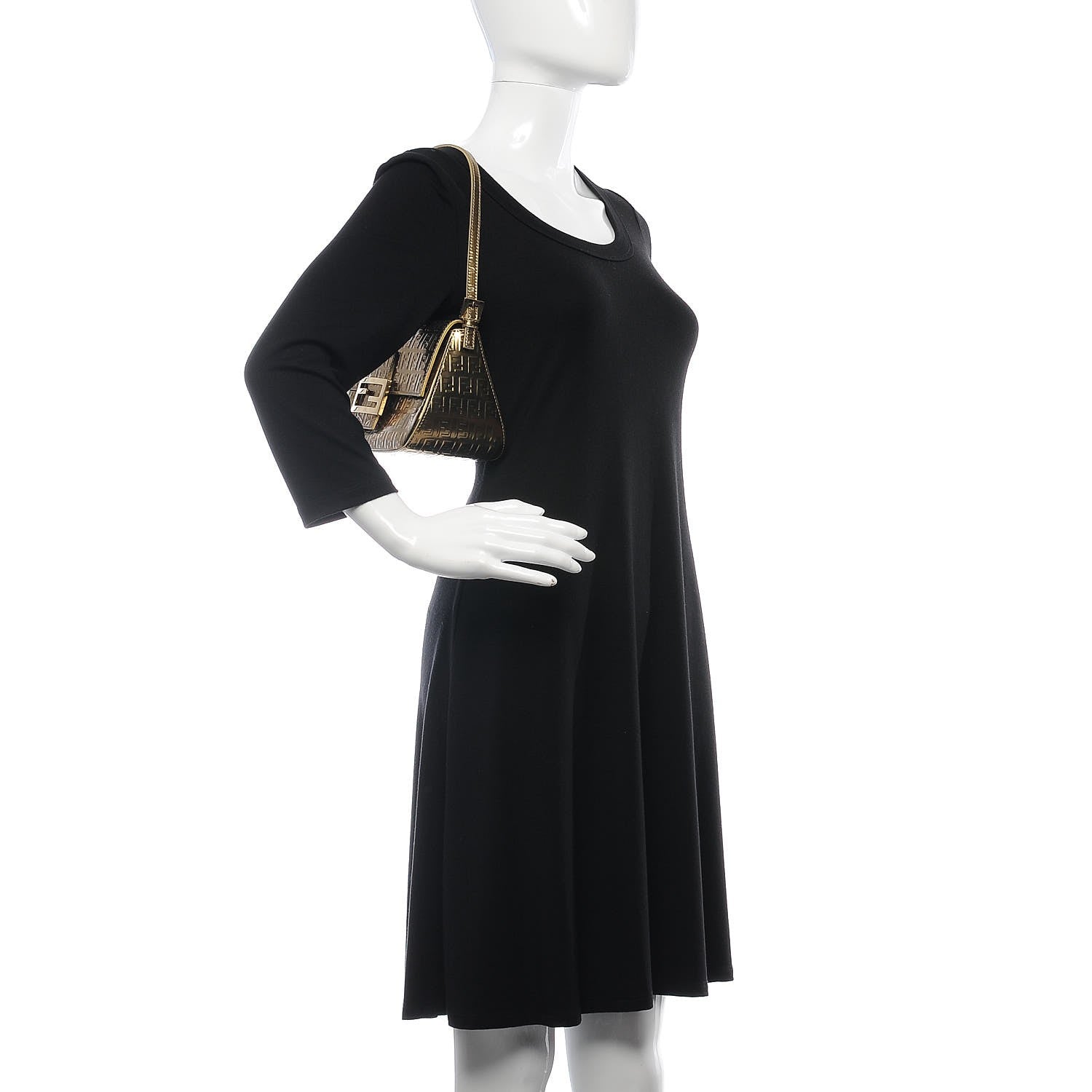 Fendi Vitello Mirror FF Embossed Mini Mama Baguette Oro Ambrato 2 of 11