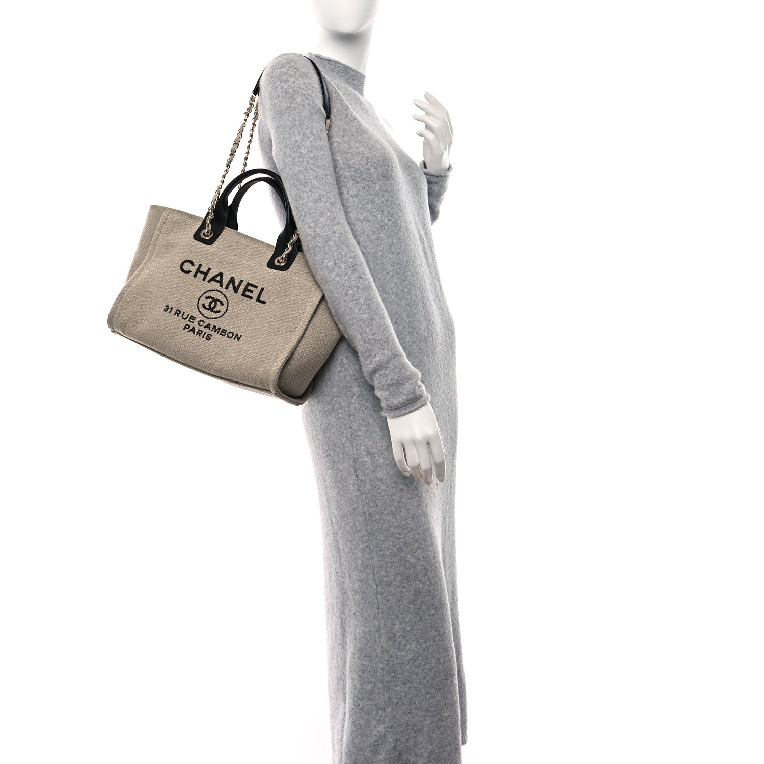 Chanel Mixed Fibers Small Deauville Tote Beige Black 2 of 12