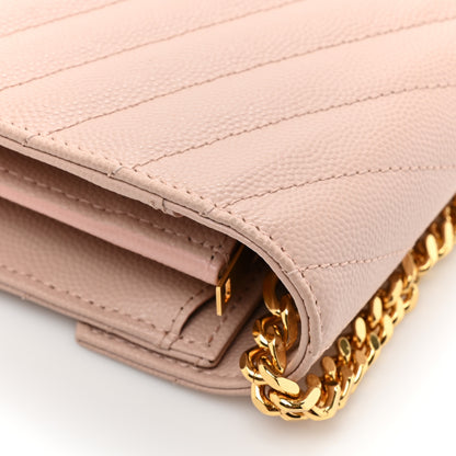 Saint Laurent Grain De Poudre Matelasse Chevron Monogram Chain Wallet Pale Pink 16 of 18