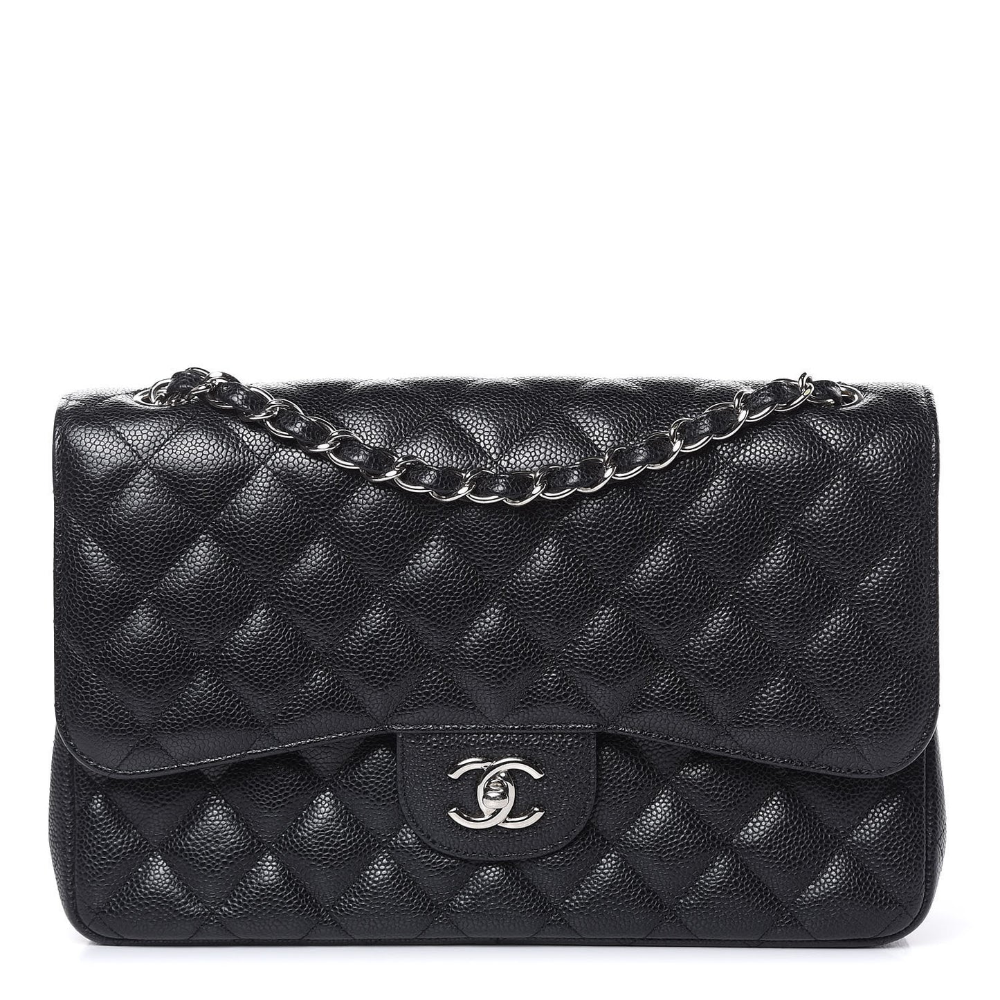 Caviar Quilted Jumbo Double Flap Black