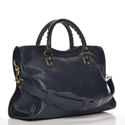 Balenciaga Chevre Gold Metallic Edge Hardware City Bleu Nuit Dark Sea 4 of 8