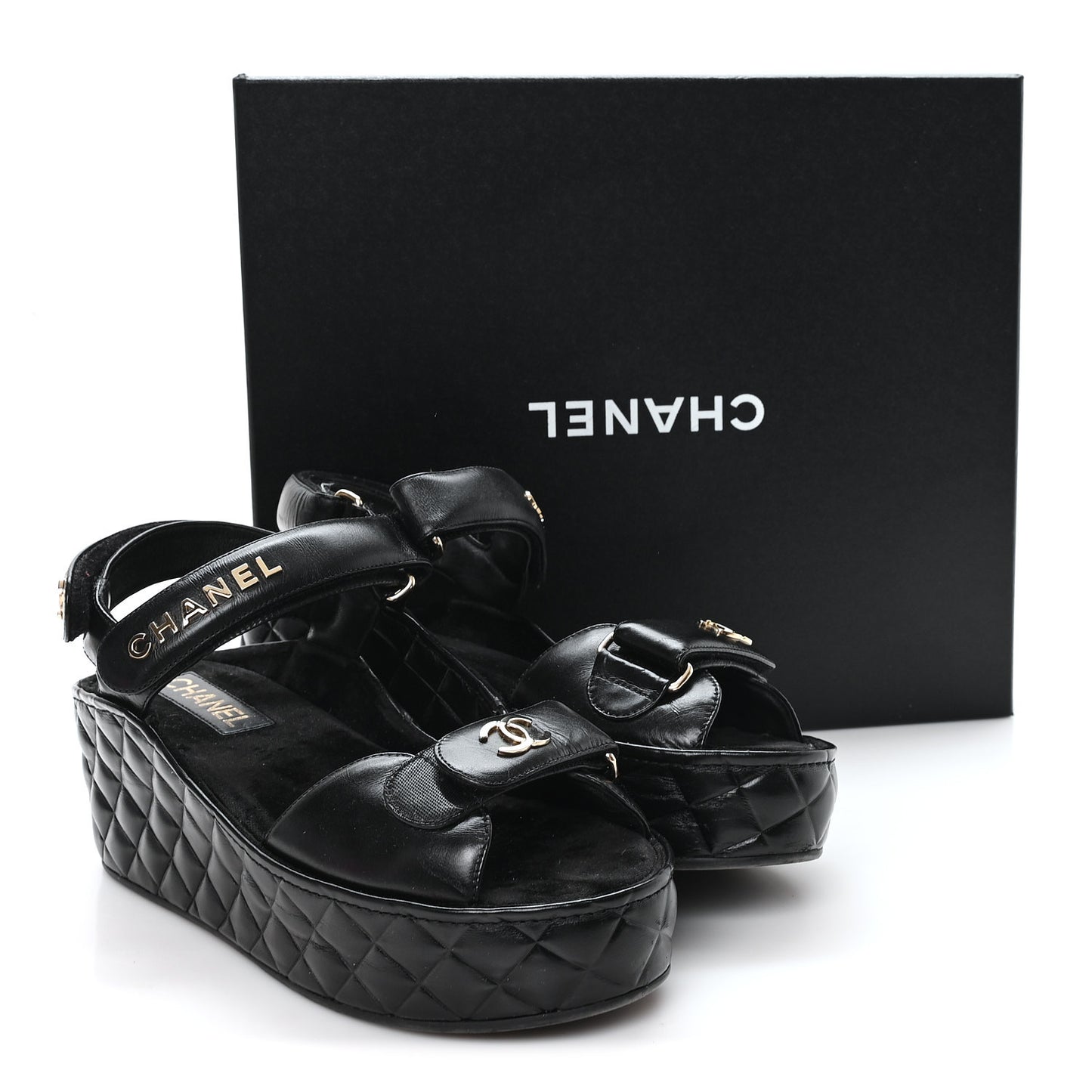 Shiny Calfskin Logo Platform Sandals 40 Black