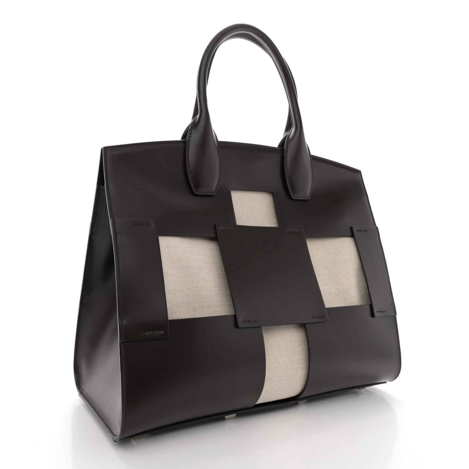 Salvatore Ferragamo Hickory Calfskin Canvas Cutout The Studio Box Bag Beige Brown 4 of 15