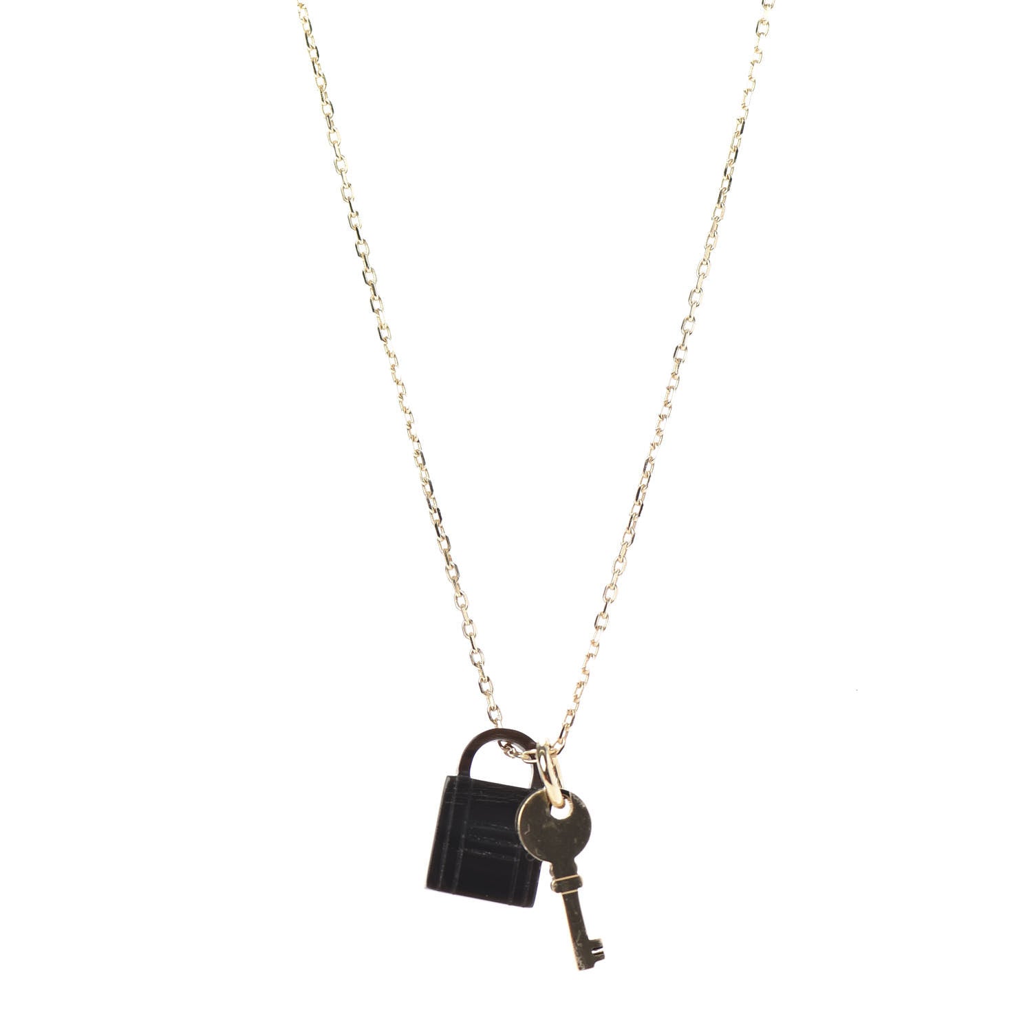 Hermes Permabrass Buffalo Horn Amulette Padlock PM Pendant Necklace 1 of 5