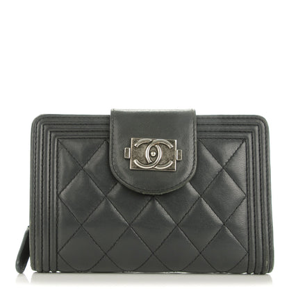 Chanel Lambskin Quilted Boy Large Zip Pocket Wallet Dark Grey 1 of 8