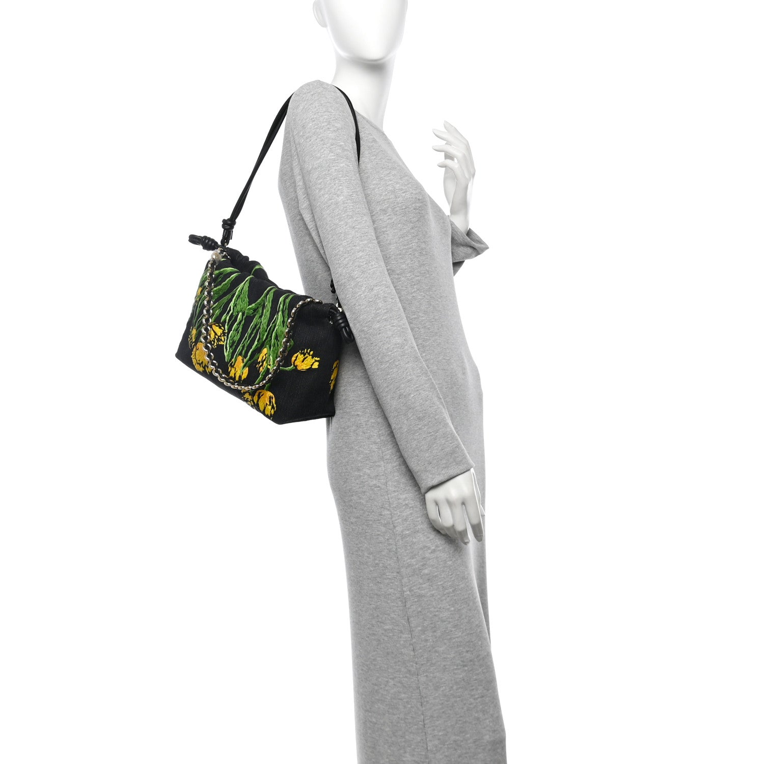 Loewe Denim Calfskin Tulip Paulas Ibiza Medium Donut Chain Flamenco Knot Clutch Black Multicolor 2 of 9