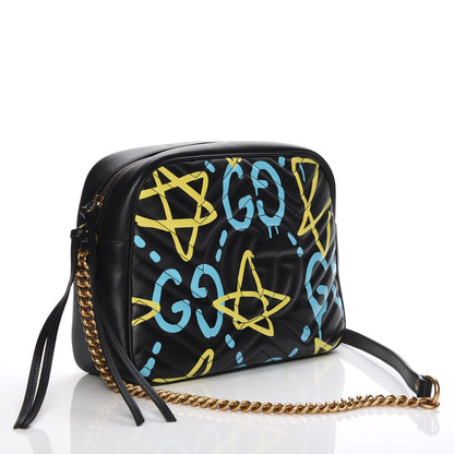 Gucci Calfskin Matelasse GucciGhost Medium GG Marmont Chain Shoulder Bag Black New Acquamarine 3 of 7