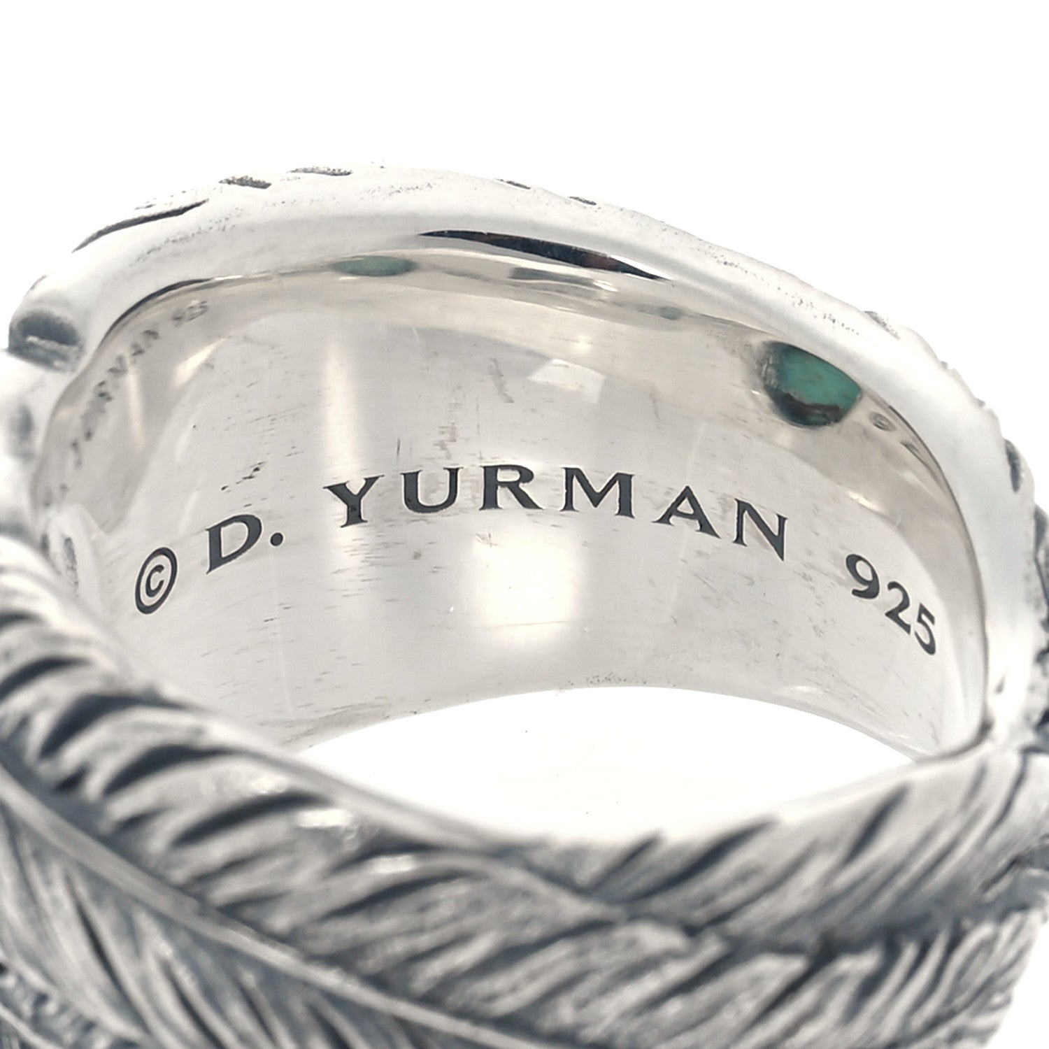 David Yurman Sterling Silver Turquoise Southwest Feather Cigar Band Ring 63 10.25 4 of 4