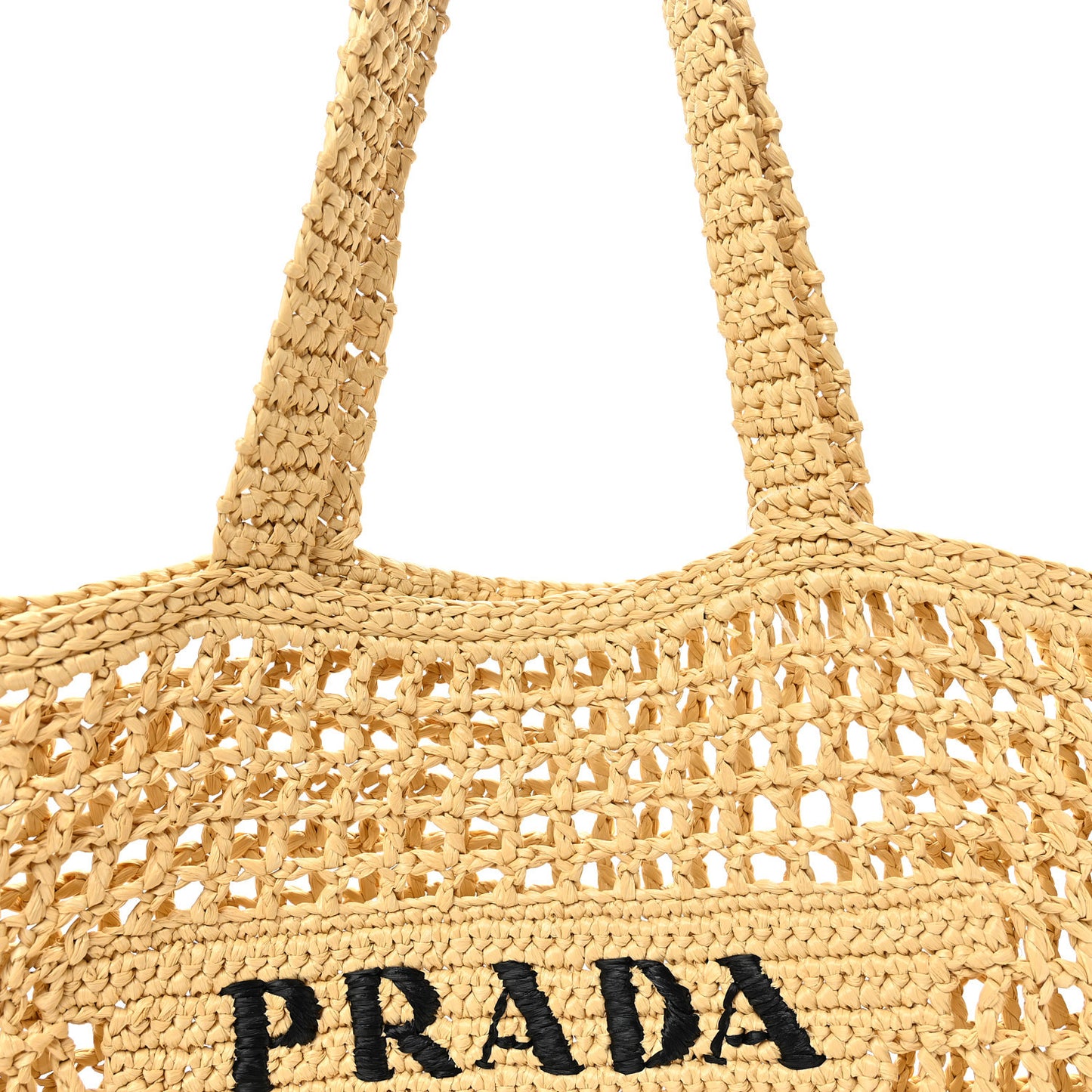 Yarn Raffia Effect Crochet Logo Embroidered Tote Bag Naturale
