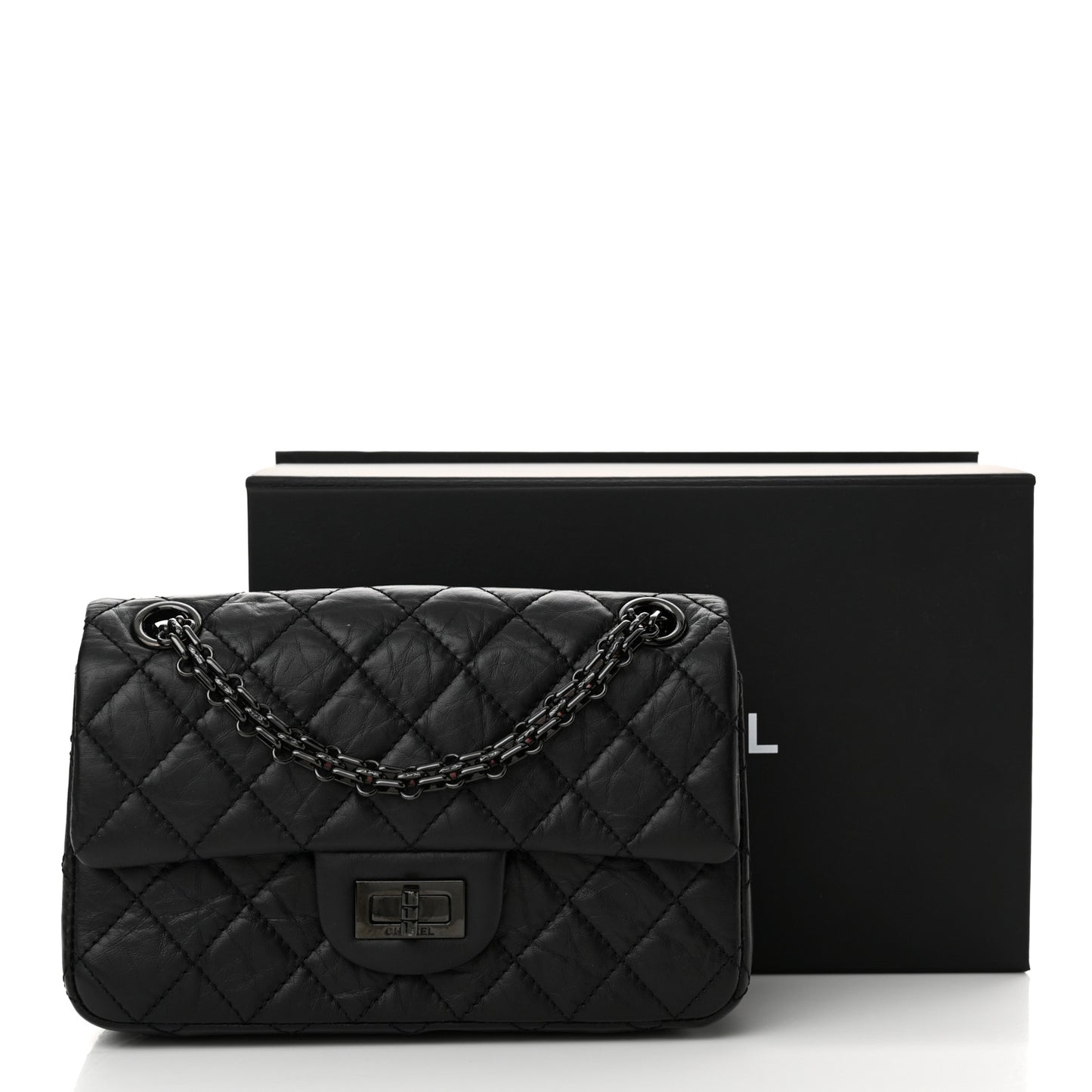 Aged Calfskin Quilted 2.55 Reissue Mini Flap So Black