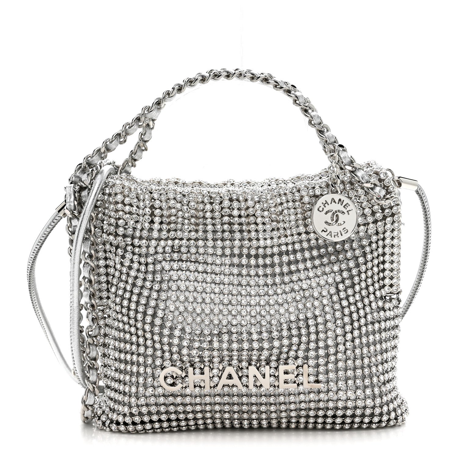 Chanel Crystal Embellished Metallic Lambskin Mini Chanel 22 Silver 1 of 11