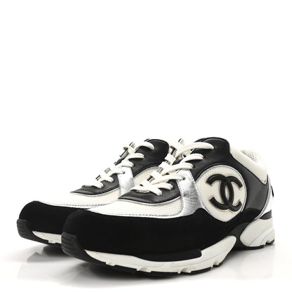 Chanel Mesh Suede Calfskin Grained Calfskin Womens CC Sneakers 40 Black White Silver 7 of 18