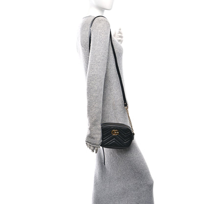 Gucci Calfskin Matelasse Mini GG Marmont Chain Shoulder Bag Black 2 of 11