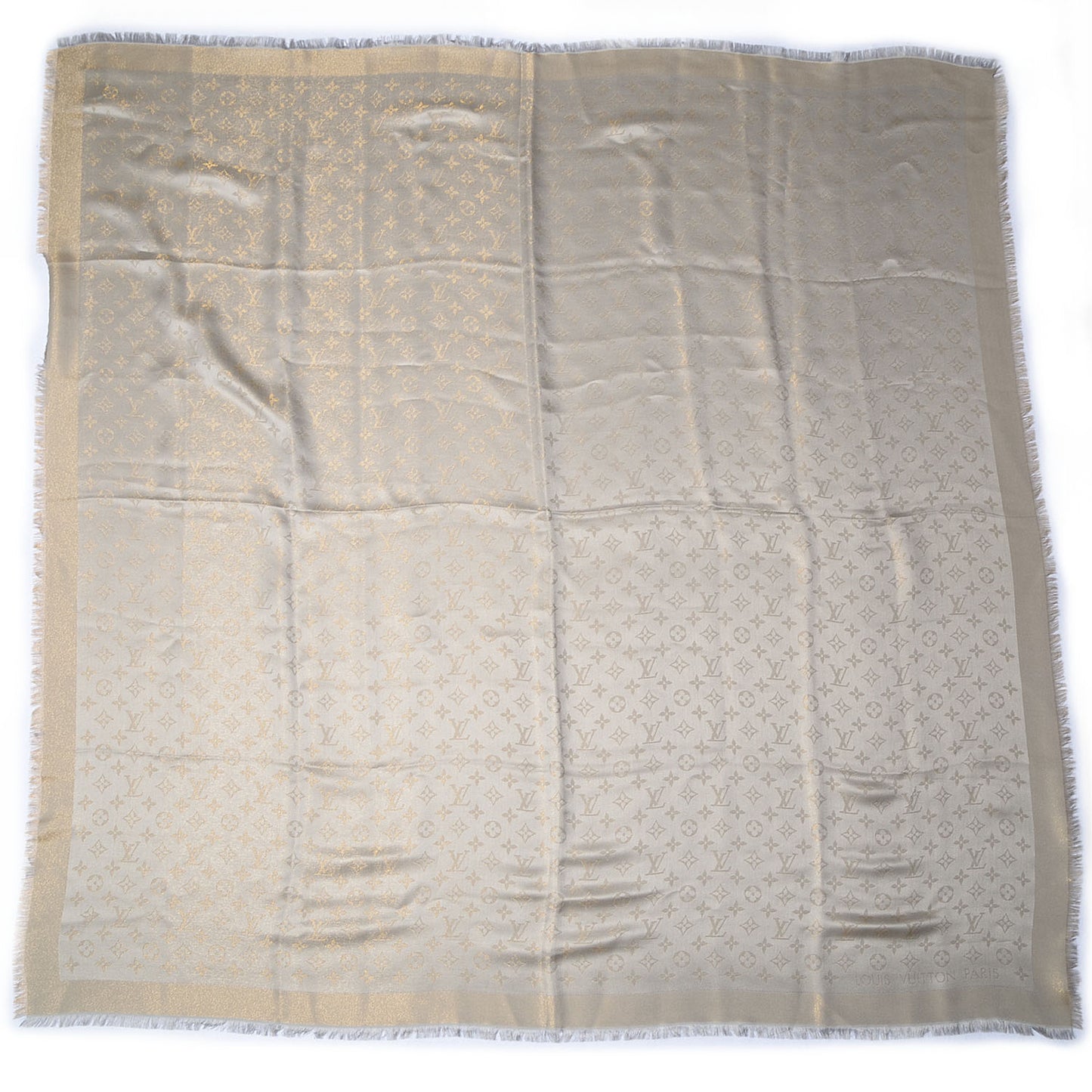 Monogram Silk Wool Shine Shawl Beige