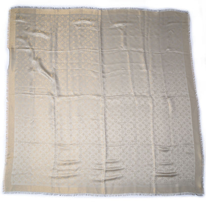 Louis Vuitton Monogram Silk Wool Shine Shawl Beige 3 of 5