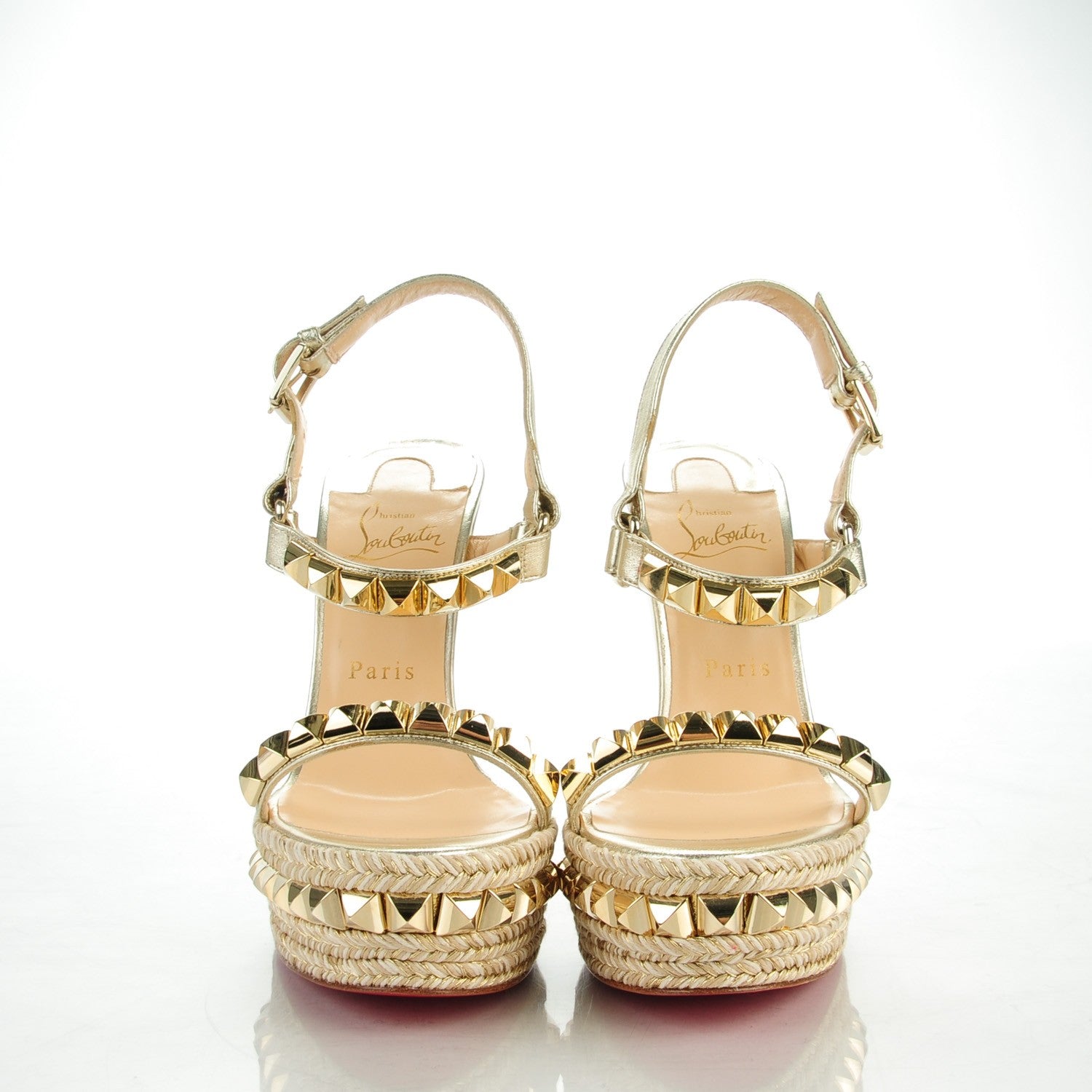 Christian Louboutin Nappa Silk Cataclou 140 Wedge Sandals 37 Sahara Light Gold 2 of 8