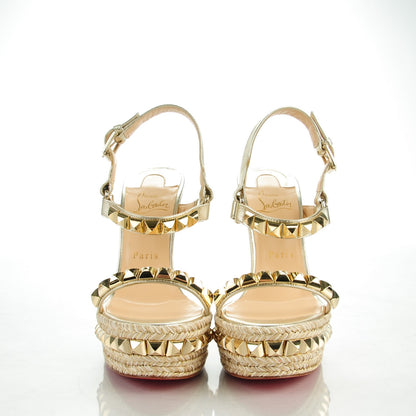 Christian Louboutin Nappa Silk Cataclou 140 Wedge Sandals 37 Sahara Light Gold 2 of 8