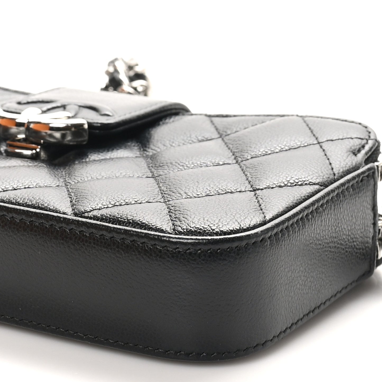 Grained Calfskin Quilted CC Box Clutch With Chain Black
